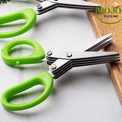 Ciseaux à Herbes 5 Lames Hitopin - Lot De 2 + Peigne, Épluche-Herbes, Protège-Doigts - Pour Ciboulette, Persil, Coriandre - Acier Inox - Poignée Ergonomique